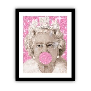 Queen Elizabeth II Bubble Gum Poster Glittered Art Framed 10x13 matted 11x8.5